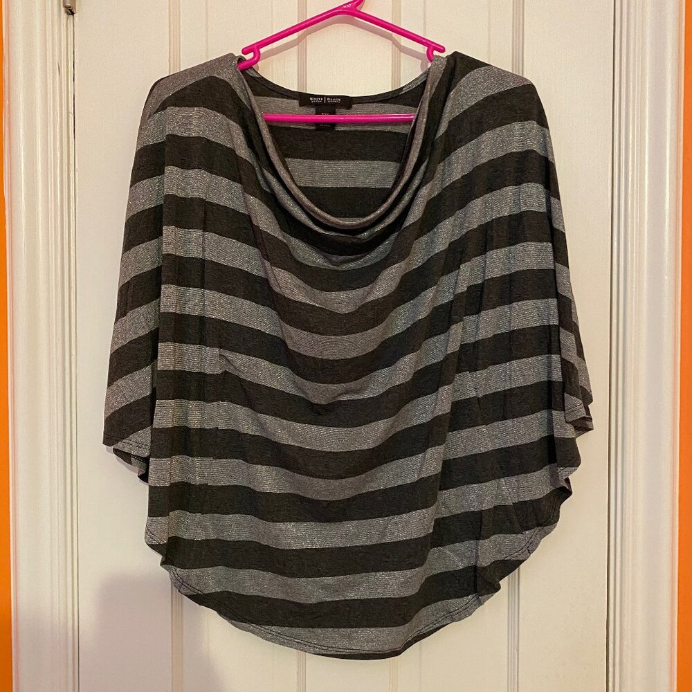 White House Black Market Gray and Black Shimmer Poncho Sleeve Top